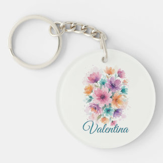 Personlig vattenfärg blommig namnnyckelring