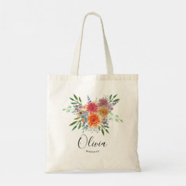 Personlig Vattenfärg Bridesmaid Blommigt Tote Bag Tygkasse