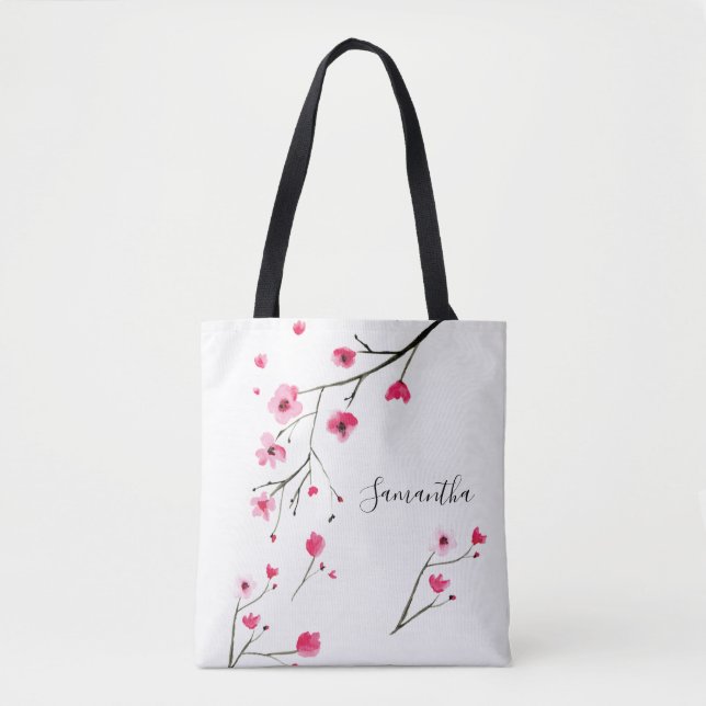 Personlig vattenfärg Cherry Blommar Namn Tygkasse (Framsida)