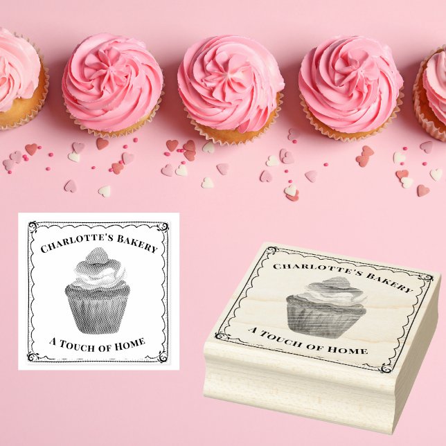 Personlig vattenfärg Cupcake Med Hallonlogotyp Stämpel (Skapare uppladdad)