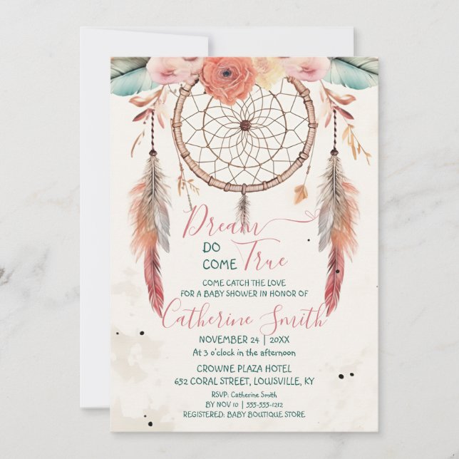 Personlig Vattenfärg Dreamcatcher Baby Shower Inbjudningar (Framsida)
