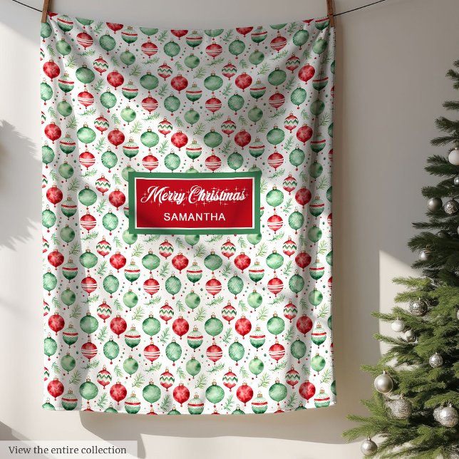 Personlig vattenfärg god jul ull fleecefilt (Personalized watercolor merry Christmas fleece wrap)