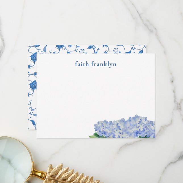 Personlig Vattenfärg Hydrangea Stationery Tack Kort (Fram/Back In Situ)
