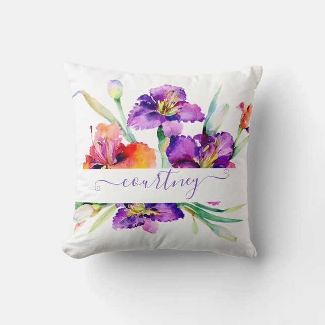 Personlig vattenfärg iris i lila kudde (Framsida)