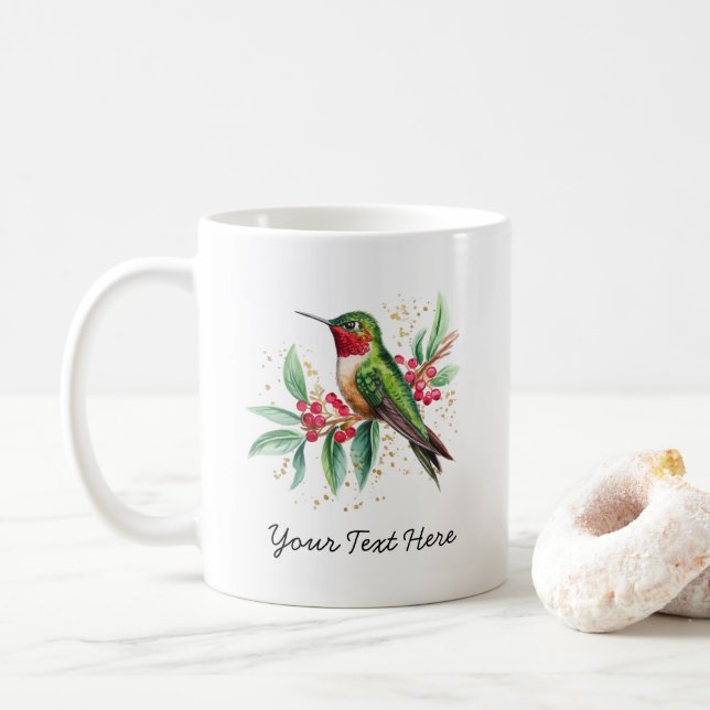 Personlig Vattenfärg jul Hummingbird Kaffemugg (Med munk)