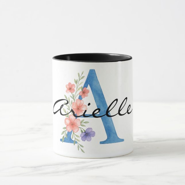 Personlig Vattenfärgad Blommigt Brev A monogram Mugg (Center)
