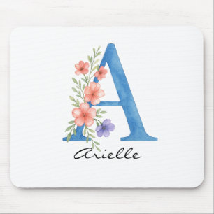 Personlig Vattenfärgad Blommigt Brev A monogram Musmatta