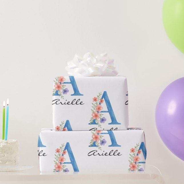 Personlig Vattenfärgad Blommigt Brev A monogram Presentpapper (Festgåvor)