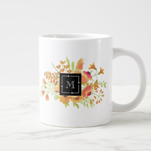 Personlig Vattenfärgad Blommigt med Monogram Jumbo Mugg (Höger)