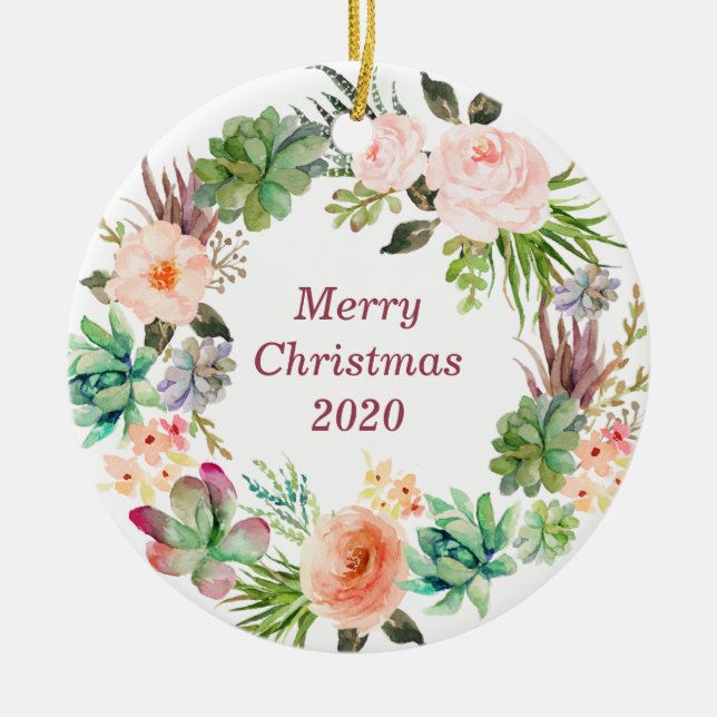 Personlig Vattenfärgad Blommigt Utandning Julgransprydnad Keramik (Framsidan)
