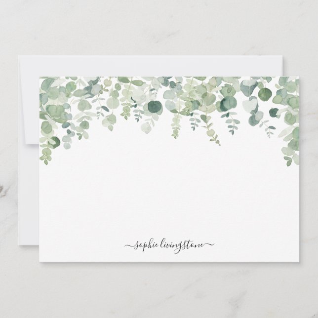 Personlig Vattenfärgad Grönt Eucalyptus Löv Anteckningskort (Framsida)