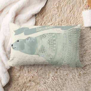 Personlig Vattenfärgad Polar Bear Grått Banner Lumbarkudde