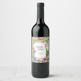 Personlig vattenfärgblomma Kontur Vinflaska Etikett