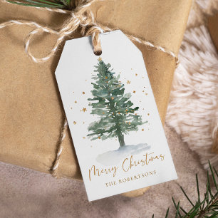 Personlig Vattenfärgen Gräs Träd jul Presentetikett