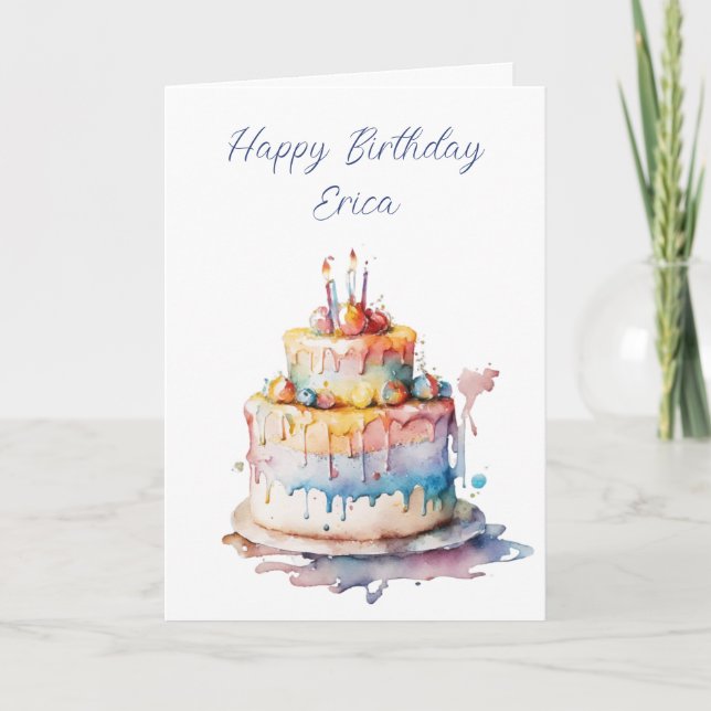 Personlig Vattenfärgning Birthday Cake Helgkort (Framsida)