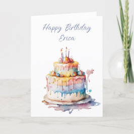 Personlig Vattenfärgning Birthday Cake Helgkort