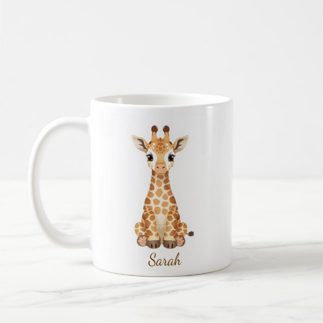 Personlig vattenfärgsbabygiraffmugg med anpassad t kaffemugg (Vänster)