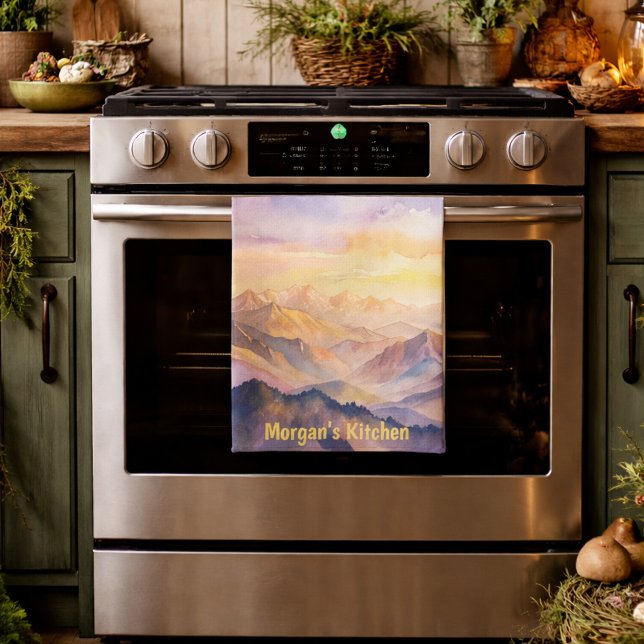 Personlig Vattenfärgsberg solnedgång Kökshandduk (Skapare uppladdad)