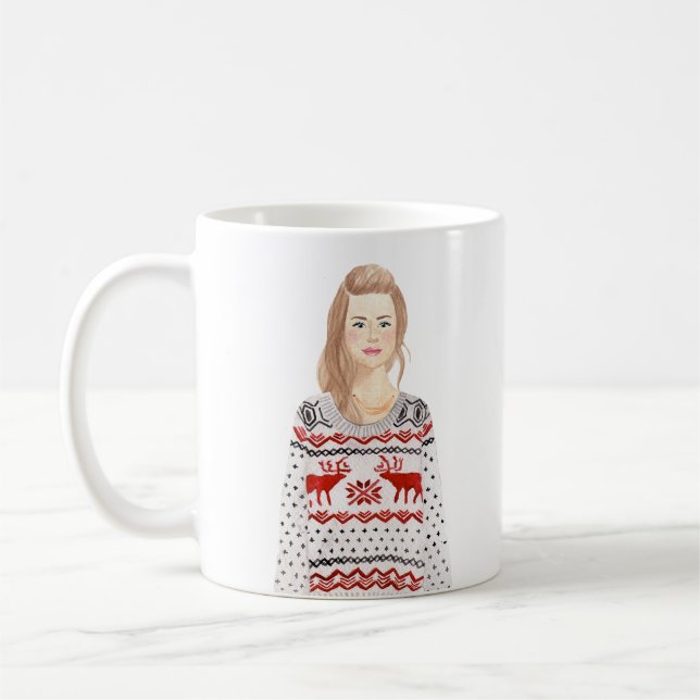 Personlig Vattenfärgsbild Jul Mugg (Vänster)