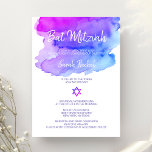 Personlig Vattenfärgsblått Bat mitzvah Lila Inbjudningar<br><div class="desc">Nyligen modern anpassningsbar BAT MITZVAH vattenfärg (vattenfärg) lila,  violett,  blått,  turkos färg. David stjärna i mitten. Perfekt för en 12-årig judisk flicka. Kontaktdesigner för andra variationer.</div>