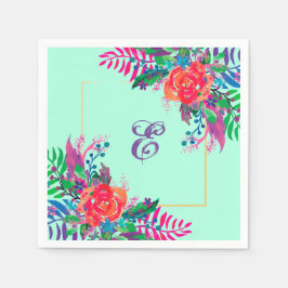 personlig vattenfärgsblommigt med guld gräns pappersservett