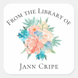 Personlig Vattenfärgsfärg Blommigt Bok Platt Fyrkantigt Klistermärke