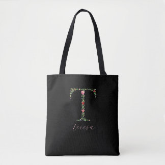 Personlig Vattenfärgsfärg Blommigt Monogram Brev T Tygkasse