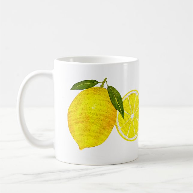 Personlig Vattenfärgsfärg Gult Lemon Kaffemugg (Vänster)