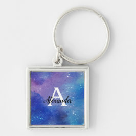 Personlig Vattenfärgsfärg Stänk Fyrkantig Silverfärgad Nyckelring