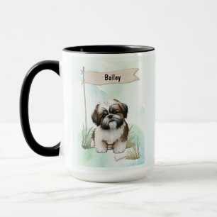Personlig vattenfärgshund av rasen Shih Tzu Mugg