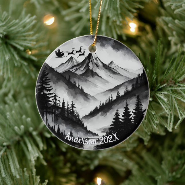 Personlig Vattenfärgshus över bergen Julgransprydnad Keramik (Träd)