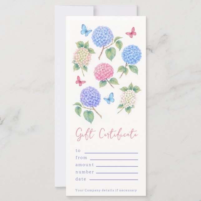 Personlig VattenfärgsHydrangea Gift-certifikat (Framsida)