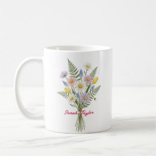 Personlig vattenfärgskål med födelsemånadsblomma t kaffemugg