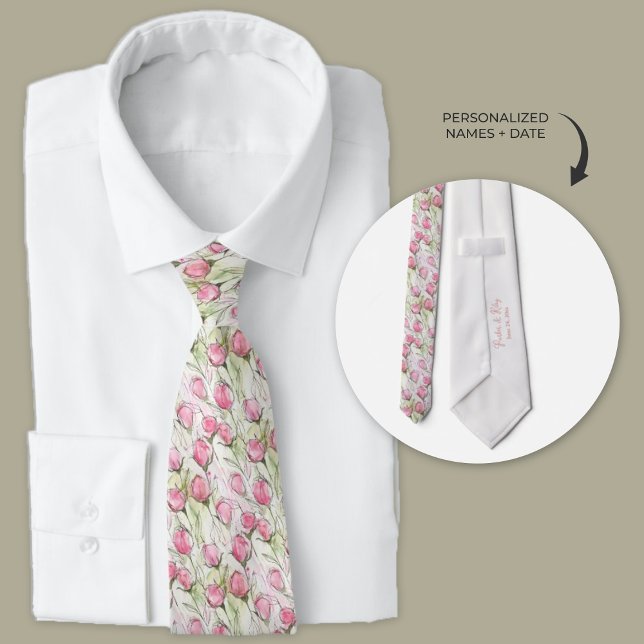 Personlig VattenfärgsRosenknoppar för  Rosa Slips (blush pink rosebud groomsmen wedding neckties)