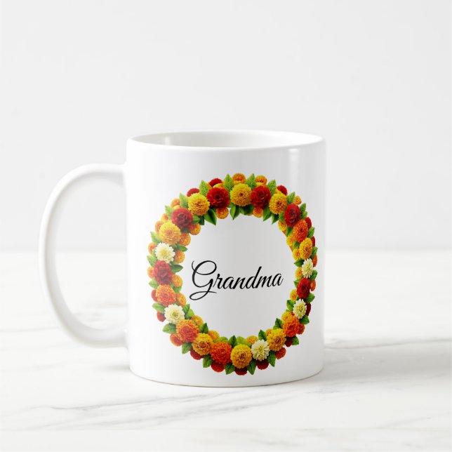 Personlig - vattenfärgsskript blommigt, mormat-pho kaffemugg (Vänster)