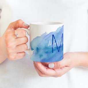 Personlig Vattenskärtans blå turkos Monogram Kaffemugg