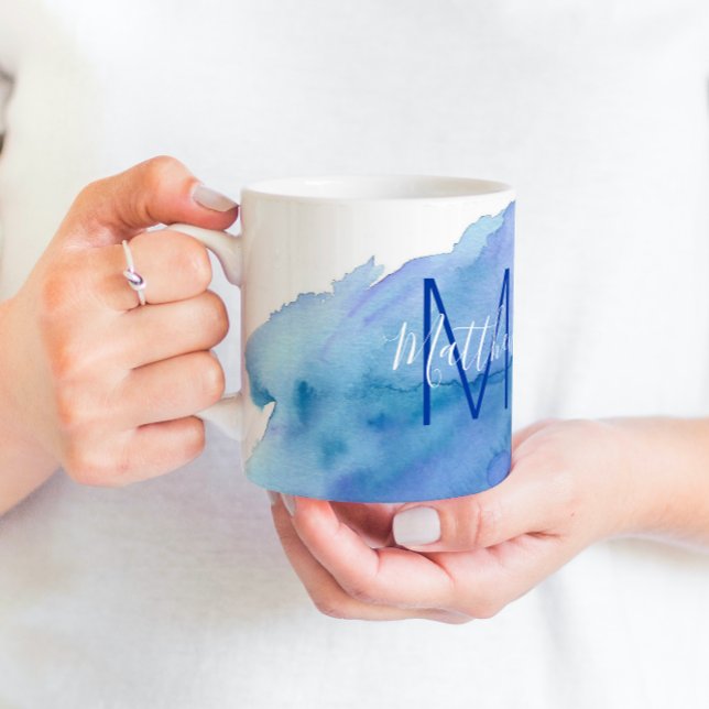 Personlig Vattenskärtans blå turkos Monogram Kaffemugg (Skapare uppladdad)