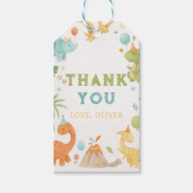 Personlig vattenskift Dinosaurlapp Presentetikett (Framsidan)