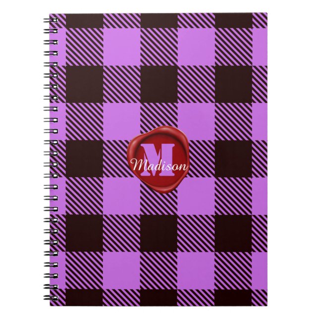Personlig Vax Seal Monogram Namn Orchid Tartan Anteckningsbok (Framsidan)