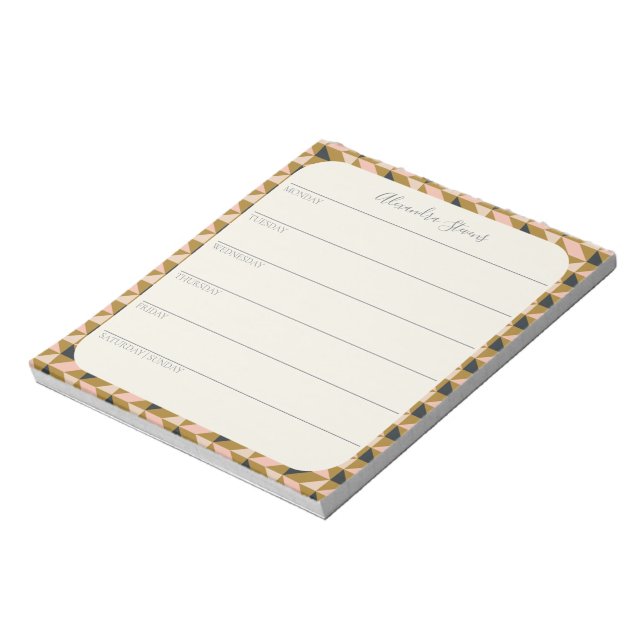Personlig veckoplanering | Elegant geometrisk Anteckningsblock (Roterad)