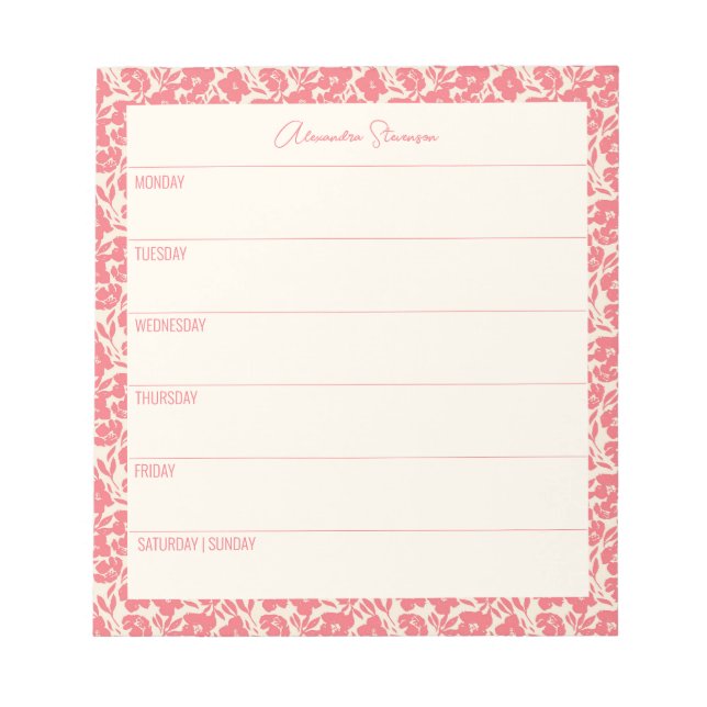 Personlig Veckovis planner Vintage Red-Blommigt Anteckningsblock (Framsida)