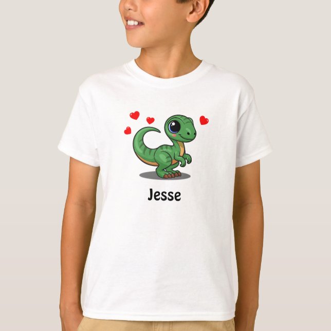 Personlig Velociraptor Dinosaur Barn T-Shirt (Framsida)