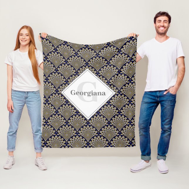 Personlig vi tittar på er marin och Guld Deco Fleecefilt (På plats)