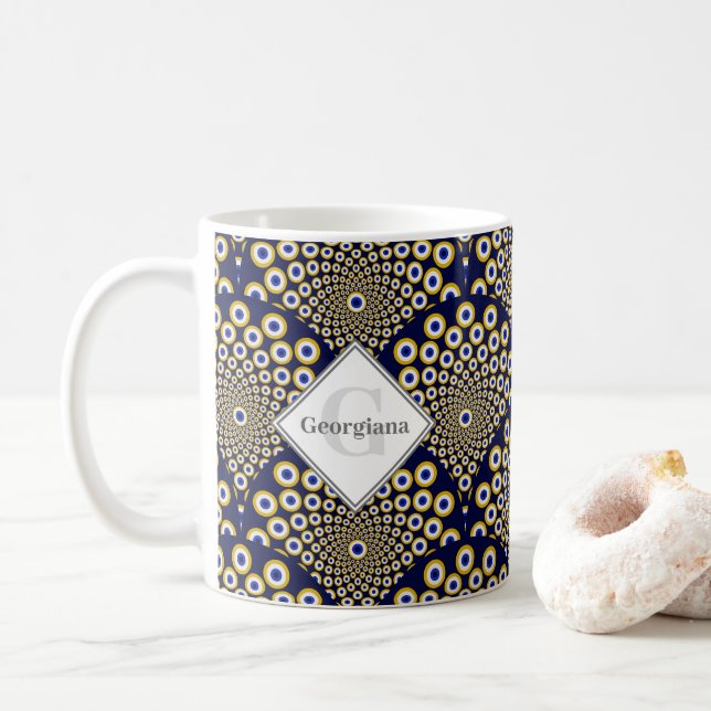Personlig vi tittar på er marin och Guld Deco Kaffemugg (Med munk)