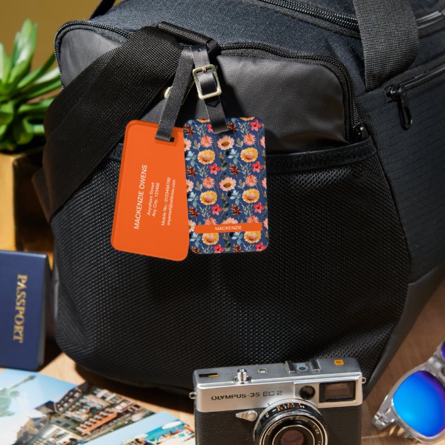 Personlig Vibrant Blooms Luggage Tag Bagagebricka (Fram & Baksida)
