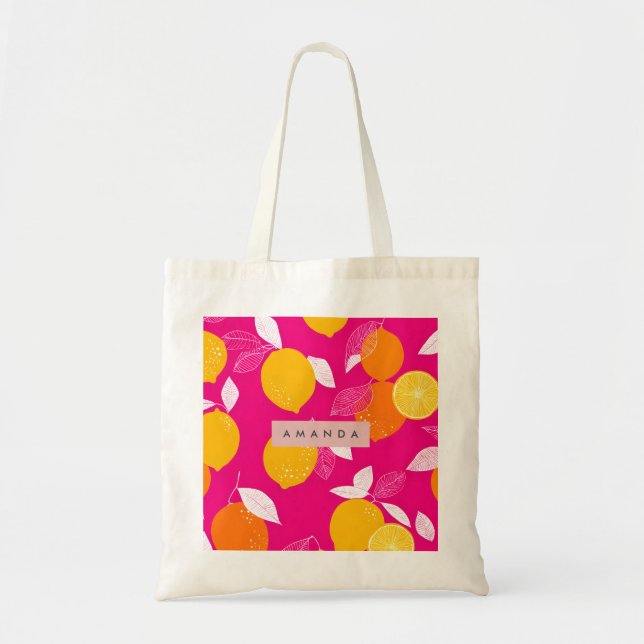 Personlig Vibrant Citrus Lemon Mönster Tygkasse (Framsidan)