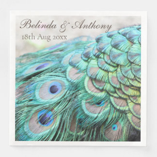 Personlig Vibrant Elegant Peacock Feathers Pape Pappersservett