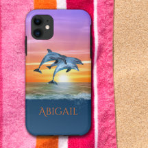 Personlig Vibrant Sunset Dolphins Jumping Ocean