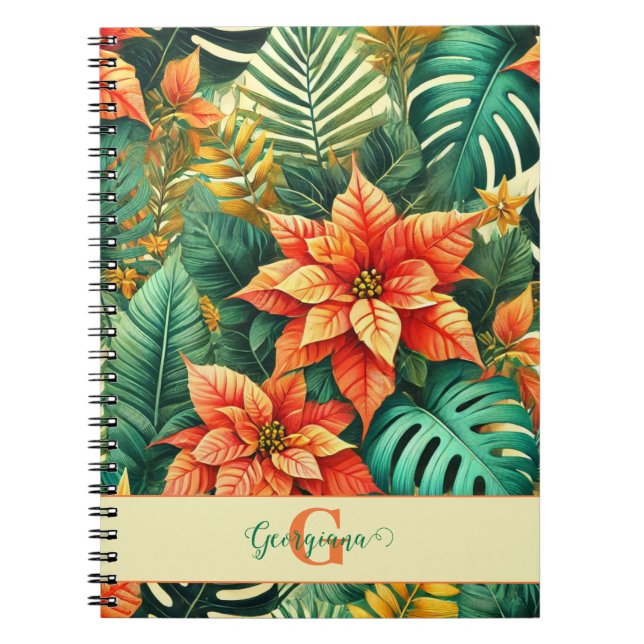 Personlig Vibrant Tropical jul Poinsettia Anteckningsbok (Framsidan)