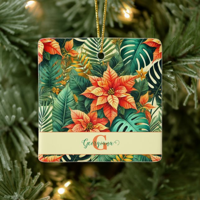 Personlig Vibrant Tropical jul Poinsettia Julgransprydnad Keramik (Träd)